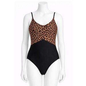 Women’s Leopard Print and Black One-Piece Swimsuit